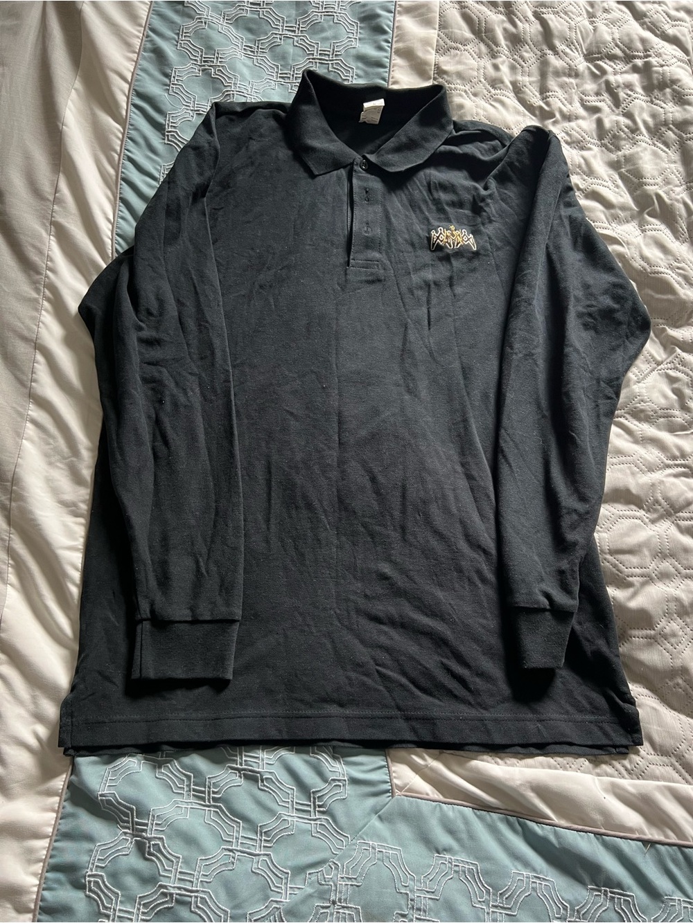 Men's Black Long-Sleeve Polo Shirt With Embroidered Logo